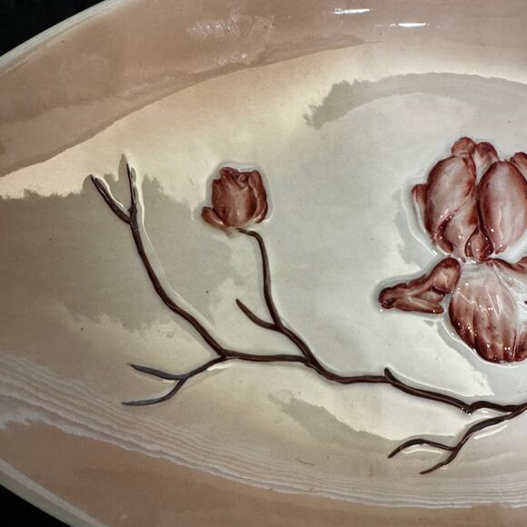 Vintage Carlton Ware England Hand Painted Magnolia Pink Blush Bowl 1950s oval - Picture 10 of 11
